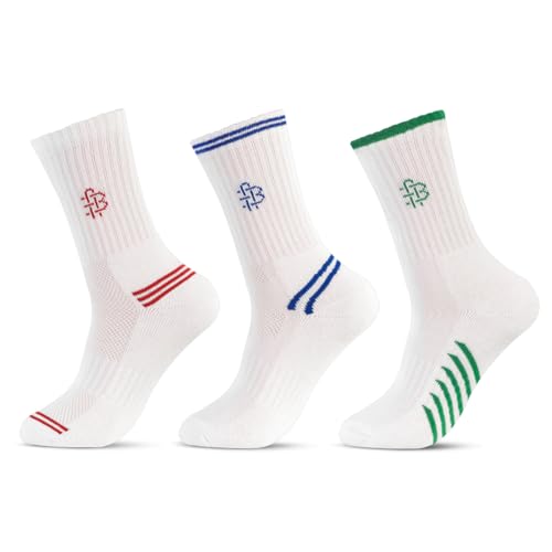 Bonjour Men's Crew Length Cotton Socks | White | Cushioned, Breathable & Stretchable | Ribbed Grip | Casual Everyday Wear | Pack of 3 Pairs - Image 4