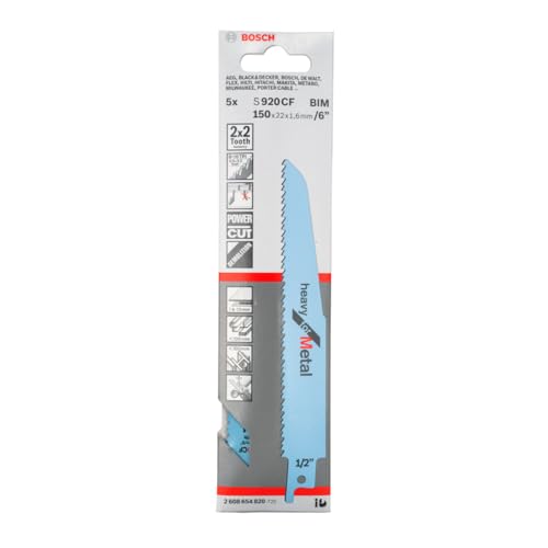 Image of Bosch Professional Reciprocating Saw Blades, Heavy For Metal, S920Cf, Blade Len-150Mm, For Thick Sheet Metals, Thick-Walled Solid Pipes & Profiles,For Rescue /Demolition Work, Pack Of 5