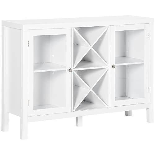 Homcom Coffee Bar Cabinet, Sideboard Buffet Cabinet With Removable Wine Rack, Tempered Glass Door And Adjustable Shelves, Wine Cabinet For Living Room, Kitchen, Entryway, White #TOP30