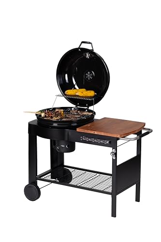 Tarrington House Barbecue a Carbone Calgary, Acciaio/Legno, Coperchio con Termometro, Tavolino Laterale, Ripiano Inferiore, 2 Ruote, Nero