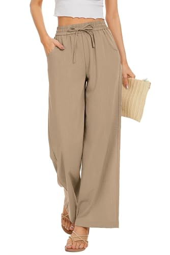 Image of KICZOY Women Flowy Pants Drawstring Waist Wide Leg Palazzo Beach Pants Loose Fit with Pockets