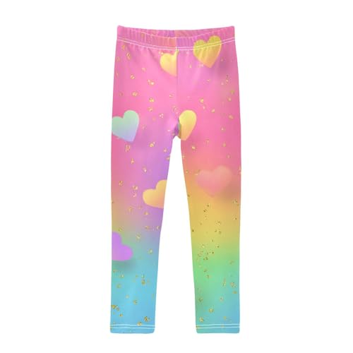 Girls Leggings Rainbow Glitter Gradient Hearts Kids Length Leggings Pants Toddler Athletic Soft Tights Trousers 4T