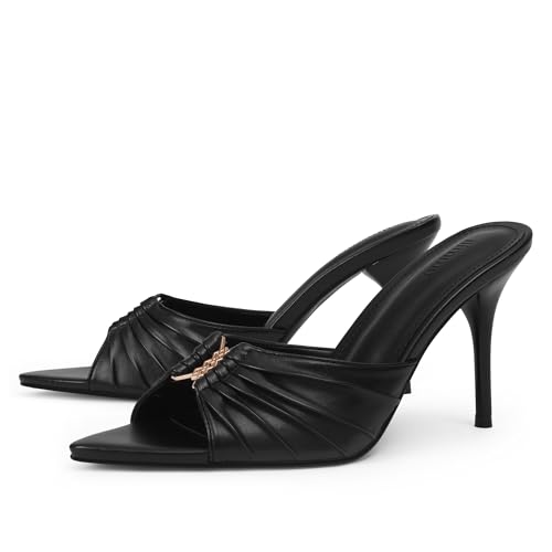 Image of iiimmu 3.5 IN Stiletto Mules High Heels with Pointed Peep Toe Heeled Sandals Faux Leather