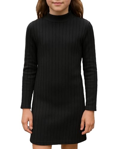 Yvowming Girl Long Sleeve Basic Dress Mock Neck Bodycon Knit Fitted Pencil Midi Dresses