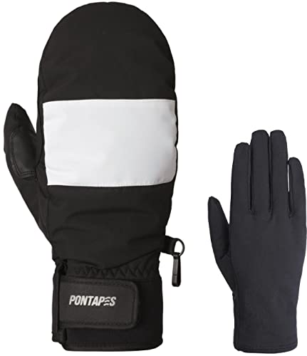 PONTAPES(ポンタペス) スノーボード グローブ ミトン メンズ レディース インナーグローブ付き 日本企画品 全18色 4サイズ PG-051M ブラック×ホワイト XLサイズ 手袋 スノーグローブ スノボ スキー ミトングローブ