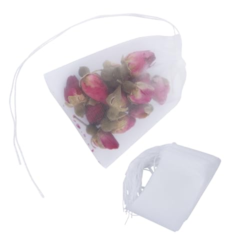 YICHEN 100pcs Tea Filter bags Disposable Empty Tea Bags with Drawstring for Loose Tea safe and clean Nylon material white Small Empty Tea Bags 3 x 2.4 inch.