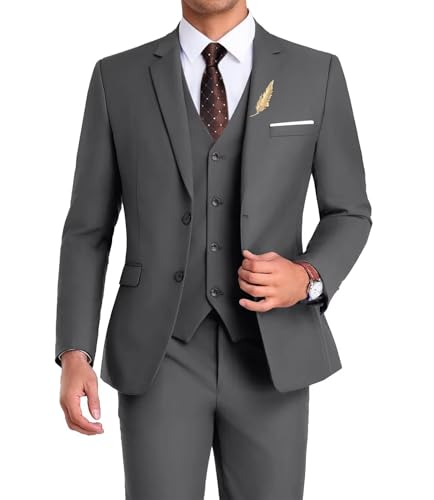 Mens Suits 3 Piece Slim Fit Formal Suits for Men Wedding Business Prom Tuxedo 2 Button Jacket Vest Pants Set