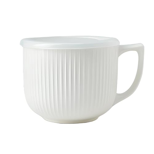 900mL Soup Bowl,Ceramic Soup Mug,Microwave Soup Mug with Lid,Large Porridge Bowl Soup Bowls with Handle,Soup Cup Containers for Ramen,Noodle,Porridge,Oatmeal,Yogurt,Cereal,Salad,Breakfast (White)