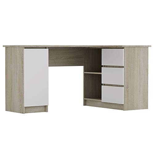Selsey HERBIVOR - Bureau d’Angle - chêne Sonoma/Front Blanc - Universel - Style scandinave