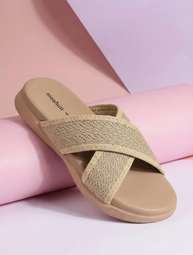 Image of Moshun Criss Cross Sandals for Women & Girls | Multi Strap & X Strap Flat Sandals, Bounce Back Technology Footbed with Adjustable Strap, Anti-Slip Sole | Lightweight Daily Wear Casual Slip-On Sandals