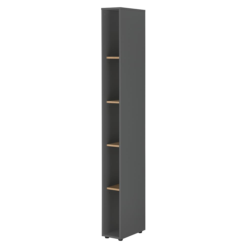 Lomadox Büromöbel Set anthrazit mit Eiche 3-teilig modern, 1 Schreibtisch, 1 Wandboard, 1 Regal, 1 Stauraumschrank
