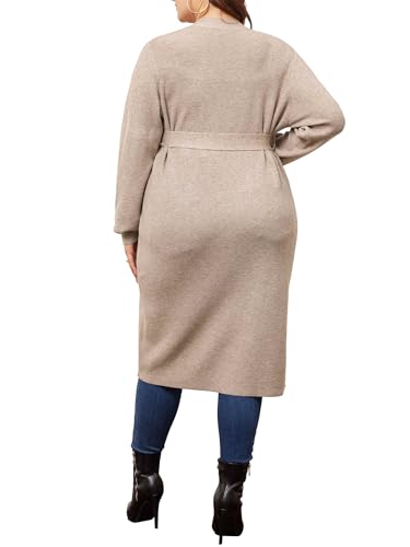 Image of Agnes Orinda Plus Size Sweater Cardigan for Women Knit Sweater Long Sleeve Belted Overwear Long Cardigans Coat Winter