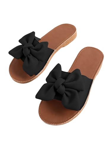 Image of Verdusa Women's Bow Flat Sandals Leather Open Toe Flats Summer Vacation Shoes Beach Sandals Outdoor Slippers