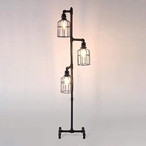 NIUYAO Industrial Style 60'' High Track Tree Floor Lamp Iron Cage 3 Lights Pipe LED Floor Light Fixture Black 409434