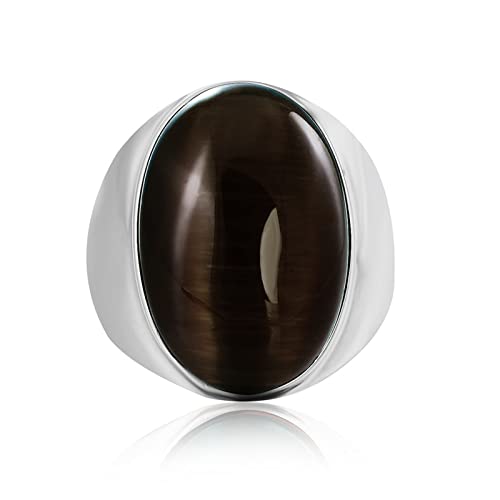 Banemi Anillos de metal para hombre, anillo de compromiso de acero inoxidable, anillo de plata con piedra ovalada de café, anillo de regalo para el día de San Valentín, N 1/2, Acero inoxidable, Sin