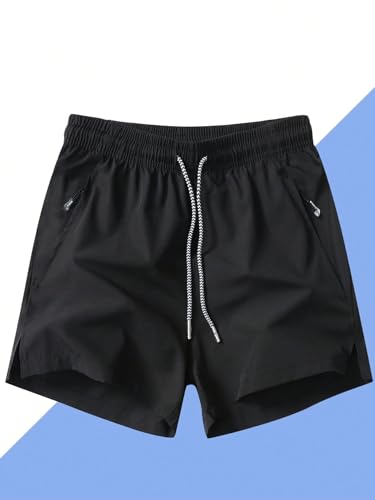 Men's Casual Drawstring Sports Shorts with Zippered Pockets, Fashion Summer Quick Dry Running Shorts, Soft and Comfortable