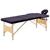 KMUNGDWG Klappbare Massageliege mit 3-Zonen Holzgestell, lila, verstellbare Kopfstütze und Armlehnen, höhenverstellbar, Dicke Schaumstoffpolsterung, resistent gegen Desinfektionsmittel