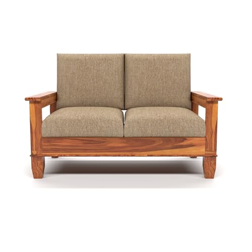 Image of Solid Sheesham Wood 2 Seater Sofa for Living Room | Premium Wooden Sofa Chair | 2 Person Sofa Set for Office & Home Decor (Joren Honey, 2 Seater)