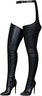 Women Fashion Thigh High Boots - Over The Knee Pointed Toe Sexy High Heeled Boots with Belt Black 2.0 Version -Soft Leather Without Smell