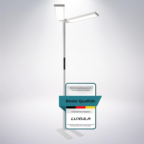 LUXULA LED Büro Stehlampe DUO, dimmbar, CRI>98 Vollspektrum, UGR<16 blendfrei, RG0 Blaulichtfilter, 4000K Neutralweiß, 120W, 8500 lm, weiß - Arbeitsplatz Stehleuchte Deckenfluter LUXULA LED Büro Stehlampe DUO, dimmbar, CRI>98 Vollspektrum, UGR<16 blendfrei, RG0 Blaulichtfilter, 4000K Neutralweiß, 120W, 8500 lm, weiß - Arbeitsplatz Stehleuchte Deckenfluter