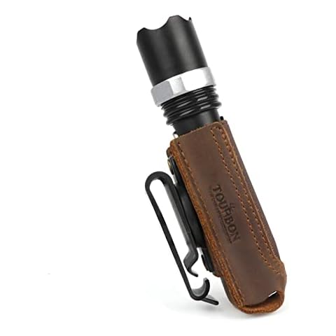 Tourbn Brown Leather Flashlight Holster Multitools Sheath Holder Clip on Belt, 12x3.5x5cm Cover