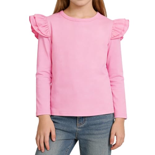 Image of Magic Park 1-14Y Toddler Ruffle T Shirt Girls Solid Color Blouse Kids Girl Short Long Sleeve Tops Casual Tee