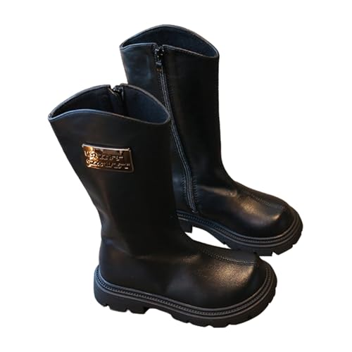 Girls Riding Boots Knee High Side Zipper Mid Calf Shoes Round Toe Non Slip Combat Boot Outdoor Shoes
