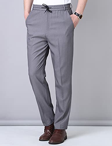 Locachy Men's Thin Full Elastic Waist Straight Trousers Casual Pants3