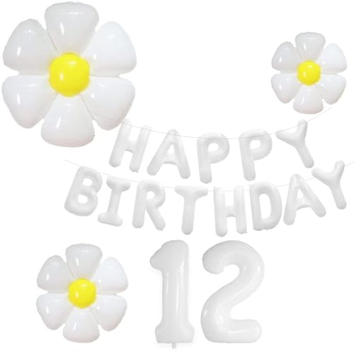 12歳 誕生日 バルーン 風船 飾り付け ゼント 花 フラワー バルーン ゼント 白い Happy Birthday 文字 バルーン 数字バルーン12付け 女の子 男の子 誕生会