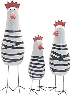 JZK 3 Pcs Wooden chicken ornaments, little chicken figurine set of 3, small kitchen window sill ornament, quirky home decoration sculpture, funny office desk ornament