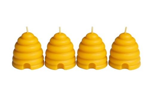 Beehive Candle Set (Pack of 4) Handmade Pure Beeswax – Made in USA, All-Natural, Eco-Friendly Bee Skep Candles – Ideal for Gifts, Favors, and Natural Home Decor