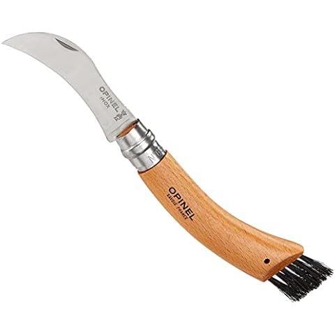 Opinel No. 08 Mushroom Knife – Pick + Clean Mushrooms, Beechwood Handle, Integrated Brush, Curved Sandvik Steel Blade, Made in France Cover