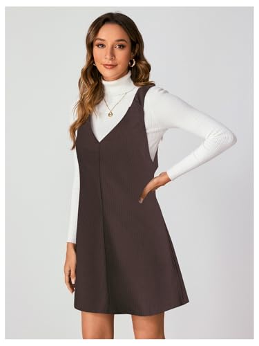 Image of Milumia Women V Neck Corduroy Overall Dress 2026 Spring Mini Pinafore Jumper Dress