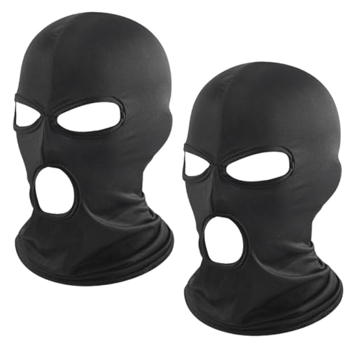 Guegine 2pcs Full Cover Zentai Hood Mask, Cosplay Costume Hood, Open Eyes Open Mouth, Breathable Elastic Black for Halloween Party Costumes Men Adult Women (Black)