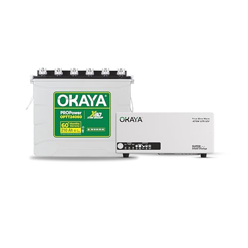 Image of Okaya Inverter with Battery Combo for Home,Office & Shops | ATSW 1175 12V Pure Sine Wave Inverter 925VA with 36 Months Warranty & OPTT24060 210Ah Tall Tubular Battery with 60 Months Warranty