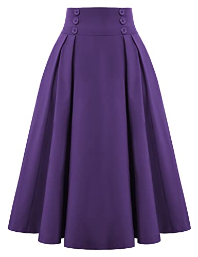Image of Belle Poque Women's Midi Pleated A-Line Skirts Pockets