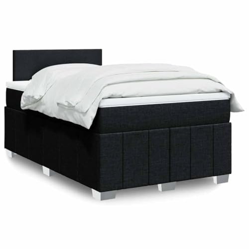 Sommier à lattes avec matelas et surmatelas intégrés 120x200 cm Noir Cadre de lit en tissu polyester, tête de lit réglable, matelas à ressorts ensachés...