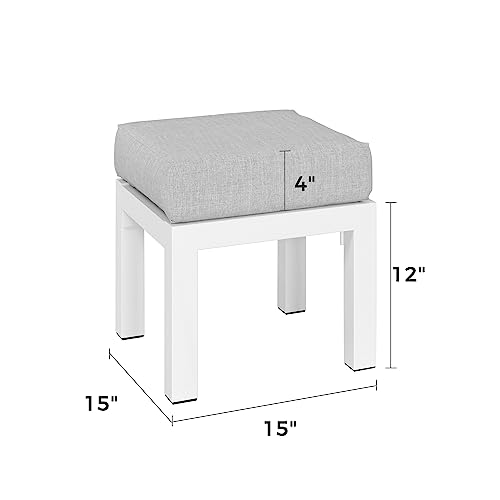 Solaste Outdoor Patio Ottomans Set of 2, Aluminum Outdoor Foot Stools with Cushions, Small Seat Furniture for Balcony, Backyard, Porch, Lawn,Light Grey