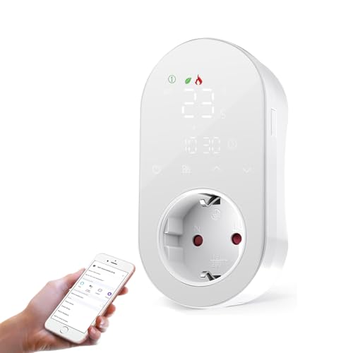 Prise Thermostat Chauffage Intelligent 16A Prise Thermostat Connecté Régulateur de Température Compatible avec Alexa/Google Assistant avec Mode de Chauffage et de Refroidissement