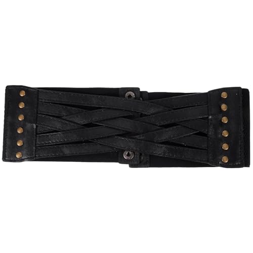 Housoutil Cinturón Corsé de Pu Negro para Mujer Hebilla Redonda Retro, Cinturón Ancho Ajustable para Vestidos y Jeans, Accesorio de Moda Funcional