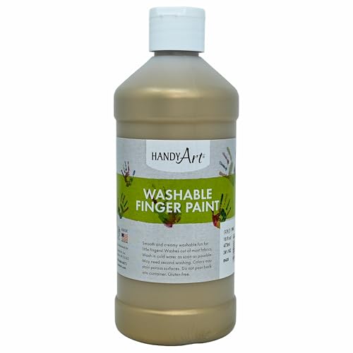 Handy Art Washable Finger Paint, Gold, 16 oz Bottle, Easy Clean Up, Sensory Paints for Fingers & Hand Prints, Ages 3 & Up, Safe for Kids & Toddlers, AP Certified Non-Toxic, Made in USA
