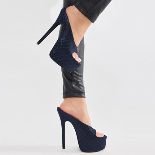 FSJ Women Platform High Stiletto Heels Open Toe Slip On Sandals Embossed Crocodile Effect Pumps Shoes for Sexy Dress Wedding Party Club Size 4-16 US3