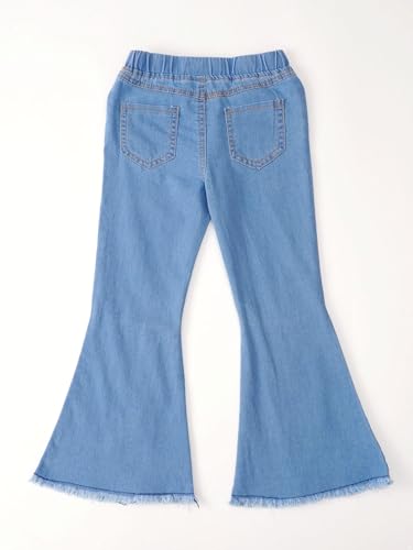 Jhaoyu Girls Washed Blue Flare Jeans Elastic Waist Wide Leg Bell Bottom Denim Pants Summer Casual Trousers4