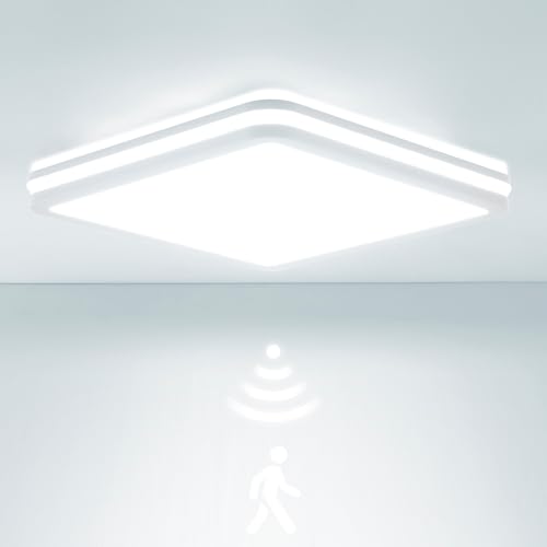 LEZOE IP65 Imperméable Plafonnier LED avec Capteur de Mouvement, 24W/30W 4500lm 150(Lm/W) Etanchard 3000K/4000K/6500K Idéal pour salle de bain, garage,...