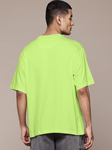 Image of LEOTUDE Half Sleeve Oversized Cottonblend Round Neck Drop Shoulder Printed Men's T-Shirt (Color Black)