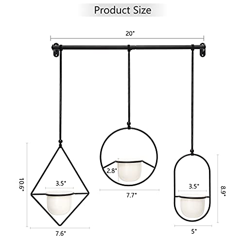 Mkono Mini Hanging Planters Indoor Herb Garden For Window, 3.5" Ceramic Plant Pot In 3 Different Metal Plant Hangers With Drainage Holes For Indoor Plants, Black/White #TOP5