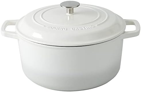 EDGING CASTING Enameled Cast Iron Dutch Oven Pot with Lid, 6-Quart Round Dutch Ovens Dual Handle, Bread Oven for Bread Baking, Oven Safe up to 500°F, White