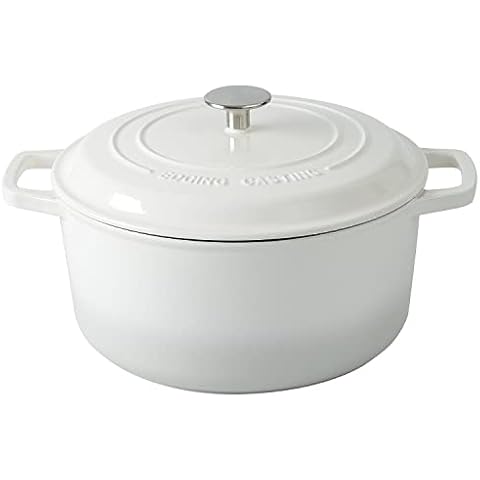 EDGING CASTING Enameled Cast Iron Dutch Oven Pot with Lid, 7.5 Quart, Round Dutch Ovens, Dual Handle, for Bread Baking, Bread Oven, Oven Safe up to 500°F, White Cover