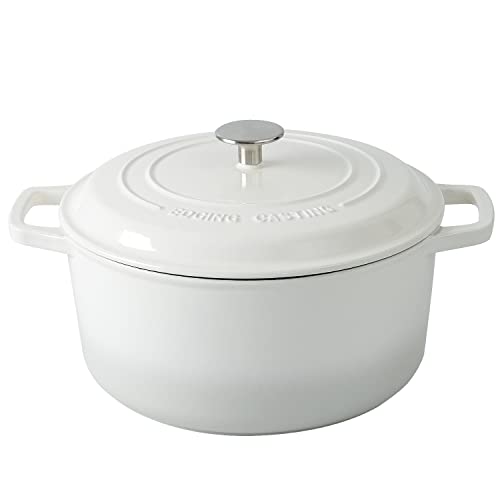 Enameled Cast Iron Dutch Oven Pot with Lid, 7.5-Quart, Round Dutch Ovens, Dual Handle, for Bread Baking, Bread Oven, Oven Safe up to 500°F, White