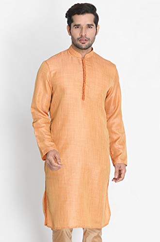 Image of VASTRAMAY Men's Beige Cotton Silk Blend Kurta